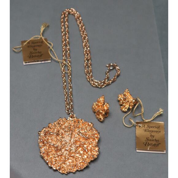 Vintage Sascha Brastoff Modernist Sea Flower Necklace Earrings Set Sascha B - Picture 2 of 10